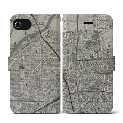 【丸の内（愛知県）】地図柄iPhoneケース（手帳タイプ）モノトーン・iPhone SE（第3 / 第2世代） / 8 / 7 / 6s / 6 用