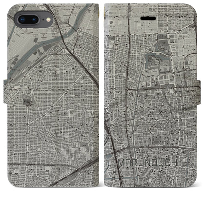 【丸の内（愛知県）】地図柄iPhoneケース（手帳タイプ）モノトーン・iPhone 8Plus /7Plus / 6sPlus / 6Plus 用