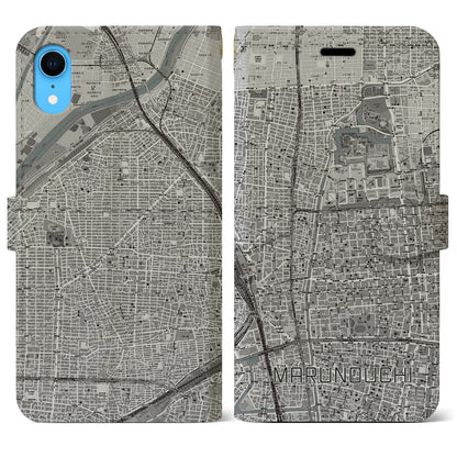 【丸の内（愛知県）】地図柄iPhoneケース（手帳タイプ）モノトーン・iPhone XR 用