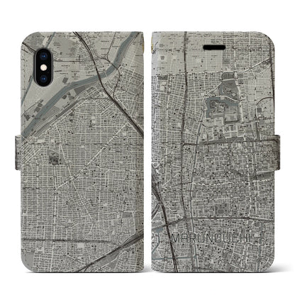 【丸の内（愛知県）】地図柄iPhoneケース（手帳タイプ）モノトーン・iPhone XS / X 用