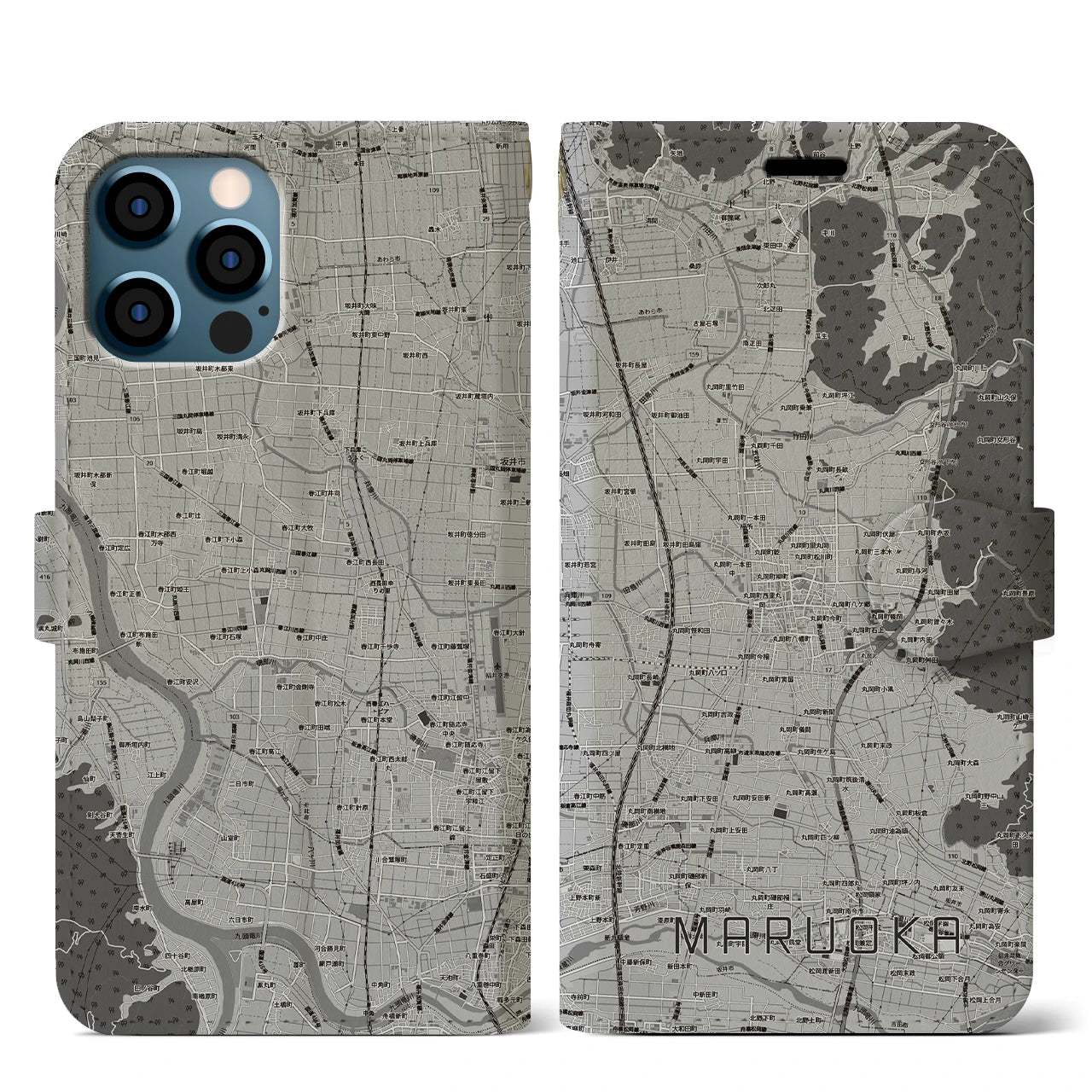 【丸岡（福井県）】地図柄iPhoneケース（手帳タイプ）