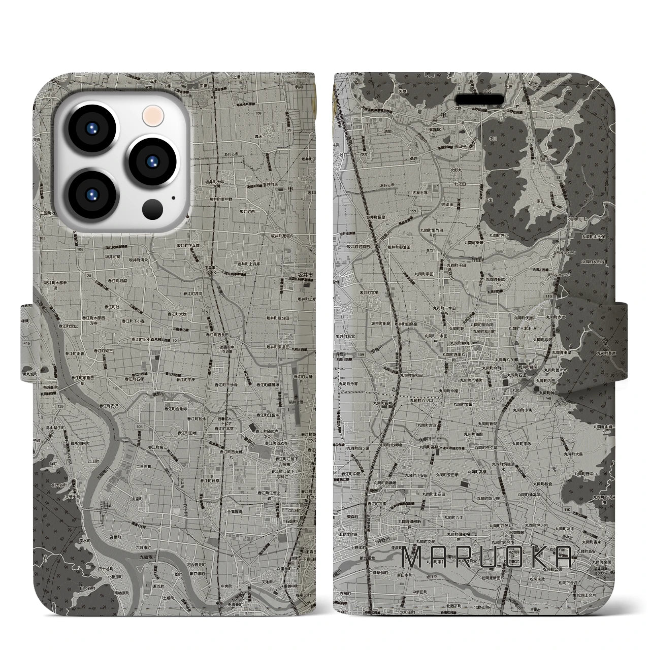 【丸岡（福井県）】地図柄iPhoneケース（手帳タイプ）