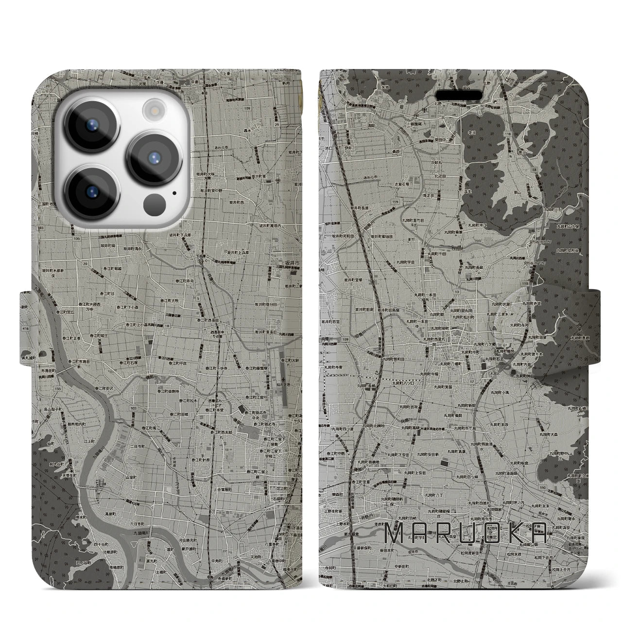 【丸岡（福井県）】地図柄iPhoneケース（手帳タイプ）