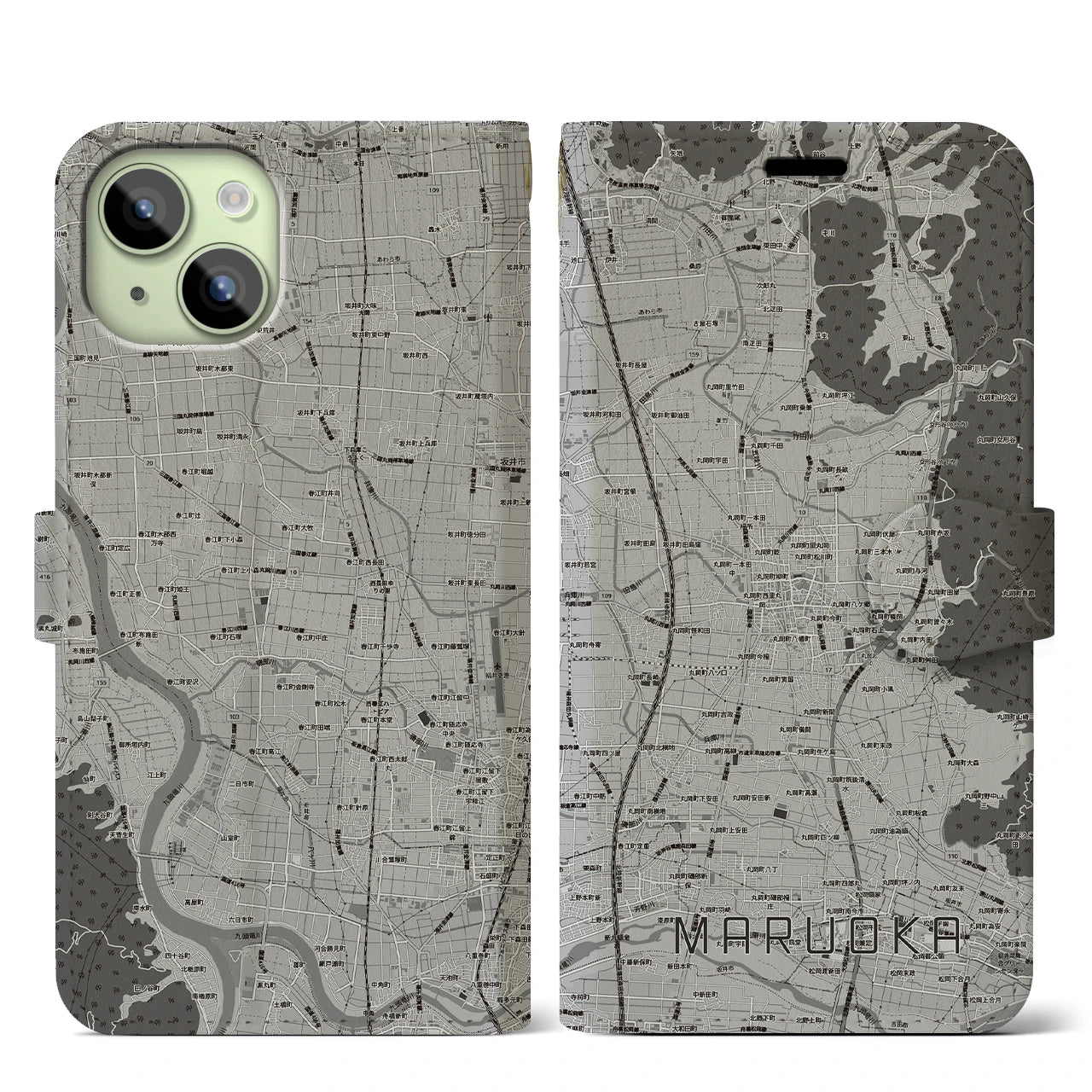 【丸岡（福井県）】地図柄iPhoneケース（手帳タイプ）