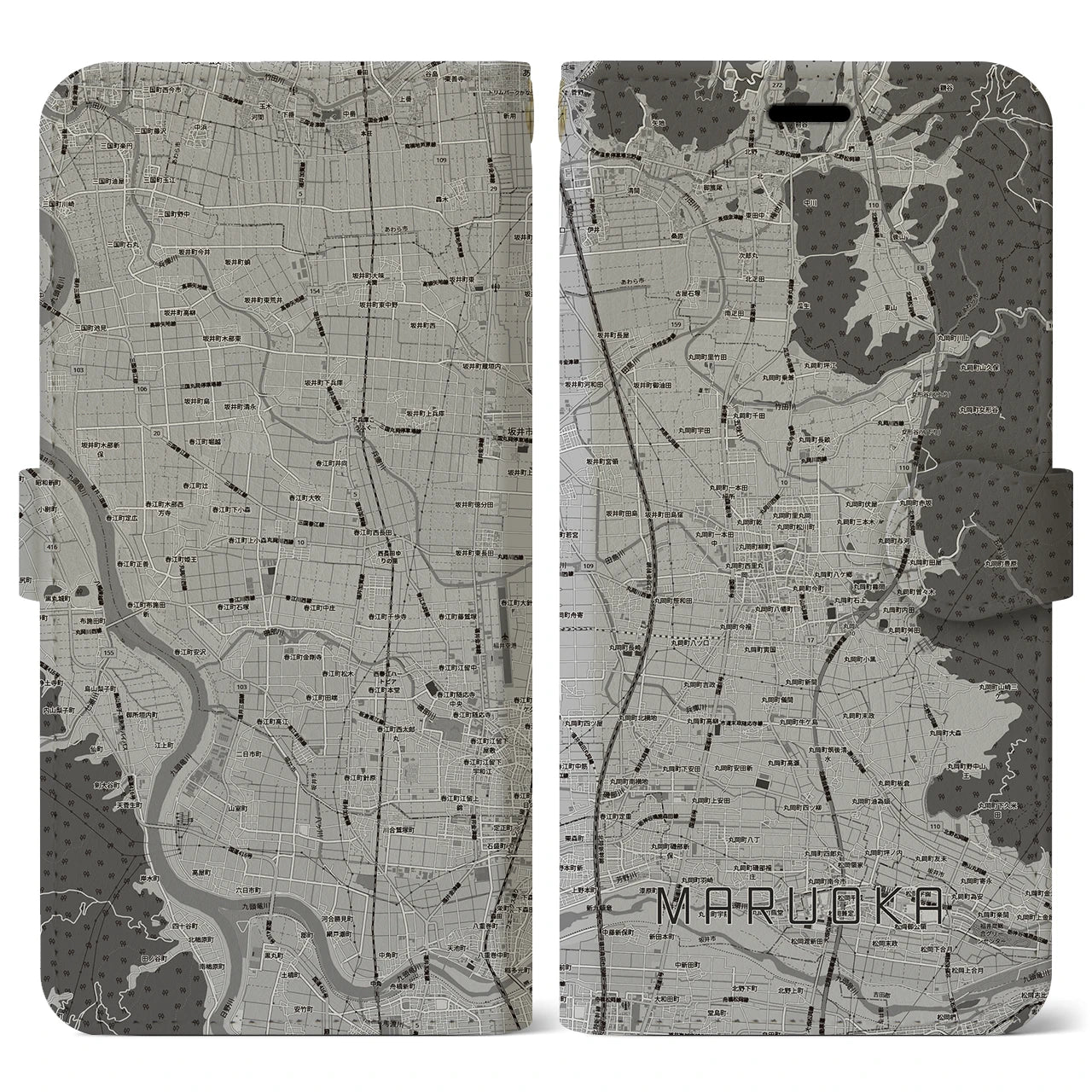 【丸岡（福井県）】地図柄iPhoneケース（手帳タイプ）