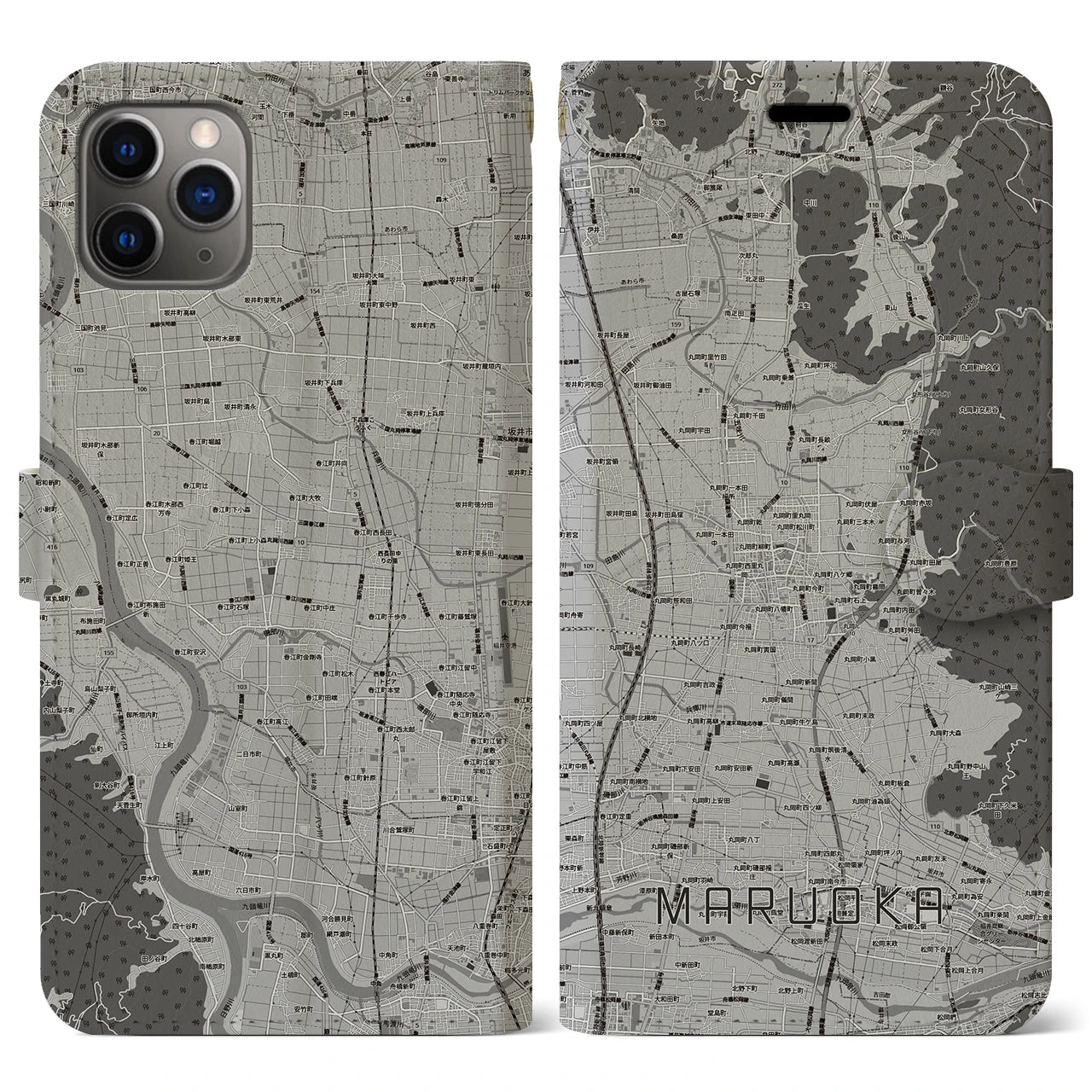 【丸岡（福井県）】地図柄iPhoneケース（手帳タイプ）