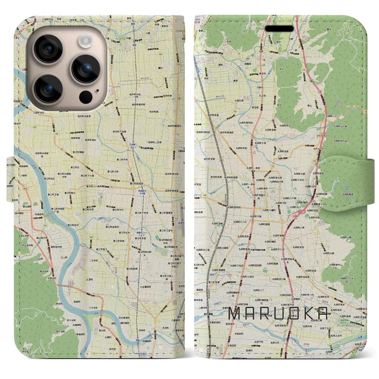 【丸岡（福井県）】地図柄iPhoneケース（手帳タイプ）