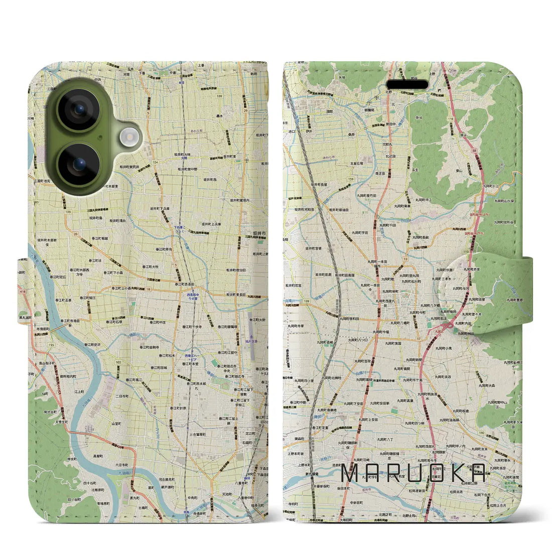 【丸岡(福井県)】地図柄iPhoneケース(手帳タイプ)モノトーン・iPhone 17 Pro Max 用