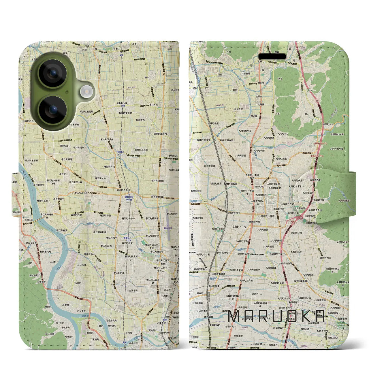 【丸岡（福井県）】地図柄iPhoneケース（手帳タイプ）モノトーン・iPhone 17 Pro Max 用