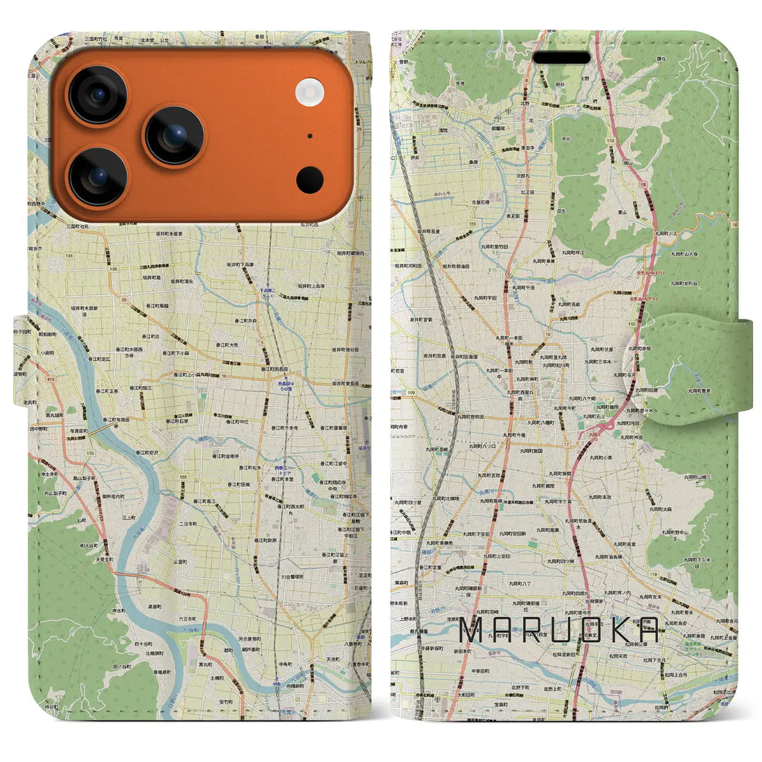 【丸岡(福井県)】地図柄iPhoneケース(手帳タイプ)ナチュラル・iPhone 17 Pro Max 用