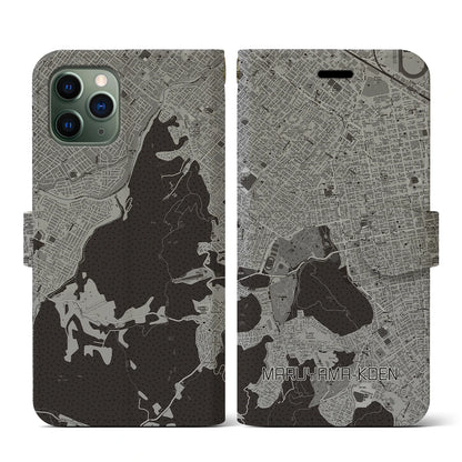 【円山公園（北海道）】地図柄iPhoneケース（手帳タイプ）モノトーン・iPhone 11 Pro 用