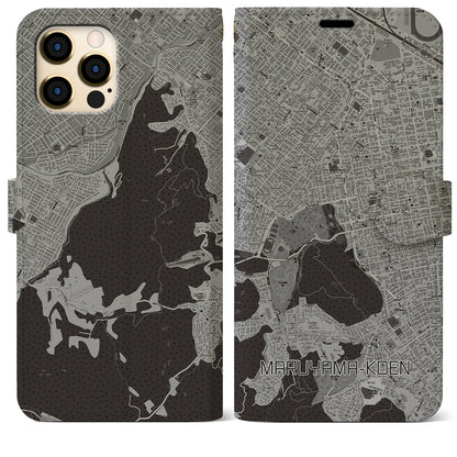 【円山公園（北海道）】地図柄iPhoneケース（手帳タイプ）モノトーン・iPhone 12 Pro Max 用