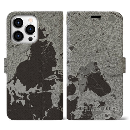 【円山公園（北海道）】地図柄iPhoneケース（手帳タイプ）モノトーン・iPhone 13 Pro 用