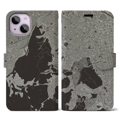 【円山公園（北海道）】地図柄iPhoneケース（手帳タイプ）モノトーン・iPhone 14 用