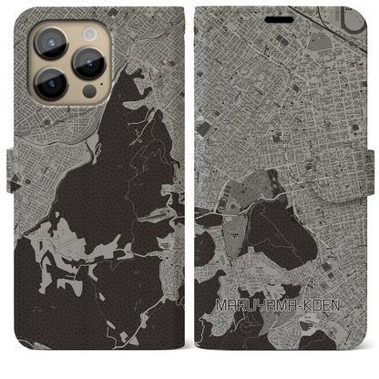 【円山公園（北海道）】地図柄iPhoneケース（手帳タイプ）モノトーン・iPhone 14 Pro Max 用