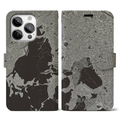 【円山公園（北海道）】地図柄iPhoneケース（手帳タイプ）モノトーン・iPhone 14 Pro 用