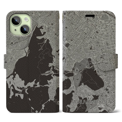 【円山公園（北海道）】地図柄iPhoneケース（手帳タイプ）モノトーン・iPhone 15 用
