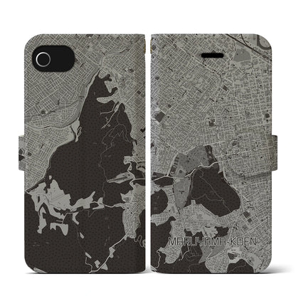 【円山公園（北海道）】地図柄iPhoneケース（手帳タイプ）モノトーン・iPhone SE（第3 / 第2世代） / 8 / 7 / 6s / 6 用