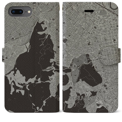 【円山公園（北海道）】地図柄iPhoneケース（手帳タイプ）モノトーン・iPhone 8Plus /7Plus / 6sPlus / 6Plus 用