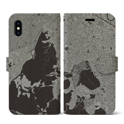 【円山公園（北海道）】地図柄iPhoneケース（手帳タイプ）モノトーン・iPhone XS / X 用