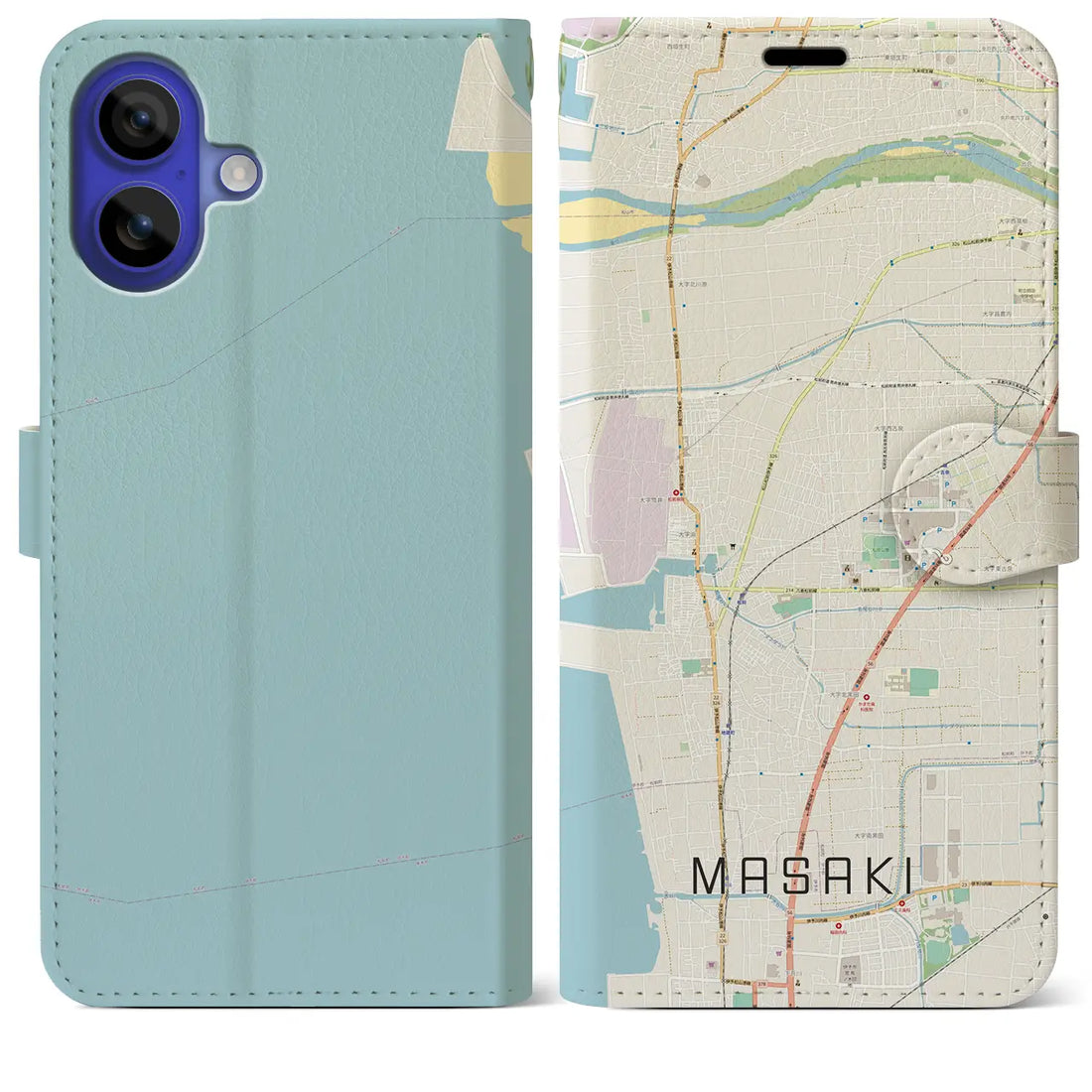 【松前(愛媛県)】地図柄iPhoneケース(手帳タイプ)ナチュラル・iPhone 16 Pro Max 用