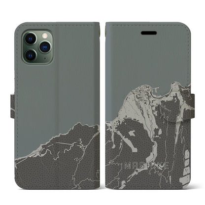 【増毛（北海道）】地図柄iPhoneケース（手帳タイプ）モノトーン・iPhone 11 Pro 用