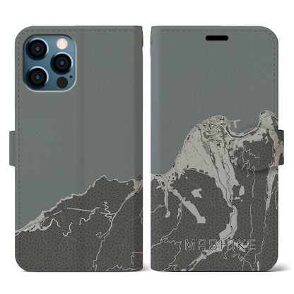 【増毛（北海道）】地図柄iPhoneケース（手帳タイプ）モノトーン・iPhone 12 / 12 Pro 用