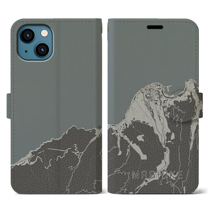 【増毛（北海道）】地図柄iPhoneケース（手帳タイプ）モノトーン・iPhone 13 用