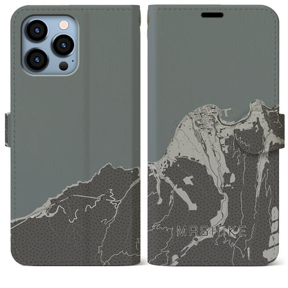 【増毛（北海道）】地図柄iPhoneケース（手帳タイプ）モノトーン・iPhone 13 Pro Max 用