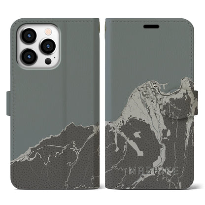 【増毛（北海道）】地図柄iPhoneケース（手帳タイプ）モノトーン・iPhone 13 Pro 用