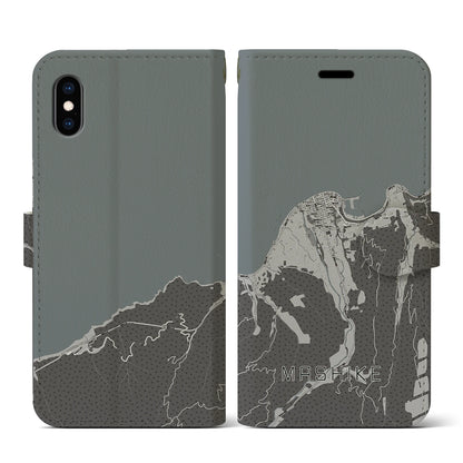 【増毛（北海道）】地図柄iPhoneケース（手帳タイプ）モノトーン・iPhone XS / X 用