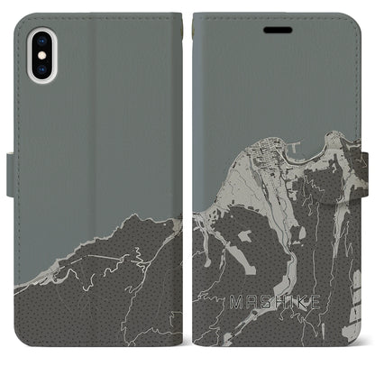 【増毛（北海道）】地図柄iPhoneケース（手帳タイプ）モノトーン・iPhone XS Max 用