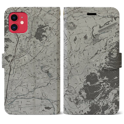 【益城（熊本県）】地図柄iPhoneケース（手帳タイプ）モノトーン・iPhone 11 用