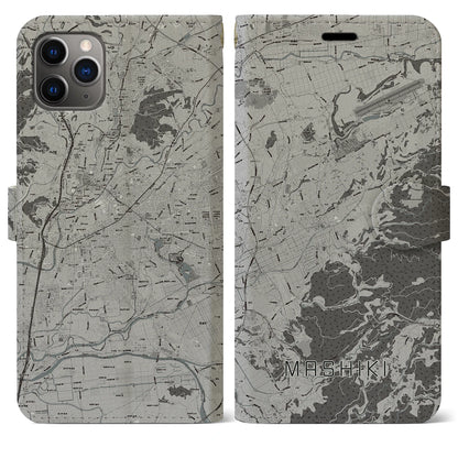 【益城（熊本県）】地図柄iPhoneケース（手帳タイプ）モノトーン・iPhone 11 Pro Max 用