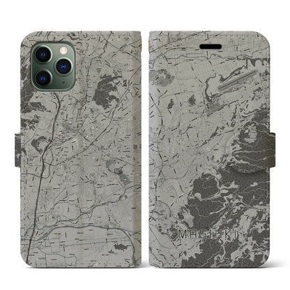 【益城（熊本県）】地図柄iPhoneケース（手帳タイプ）モノトーン・iPhone 11 Pro 用