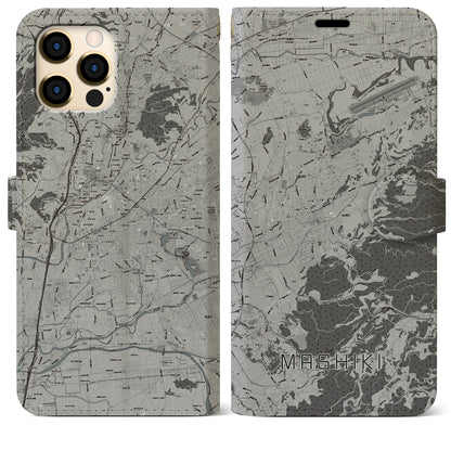 【益城（熊本県）】地図柄iPhoneケース（手帳タイプ）モノトーン・iPhone 12 Pro Max 用