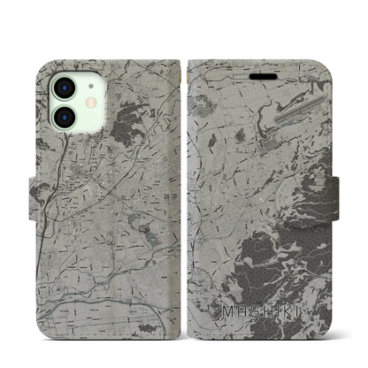 【益城（熊本県）】地図柄iPhoneケース（手帳タイプ）モノトーン・iPhone 12 mini 用