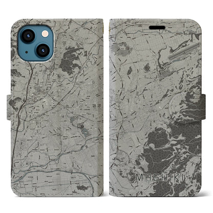 【益城（熊本県）】地図柄iPhoneケース（手帳タイプ）モノトーン・iPhone 13 用