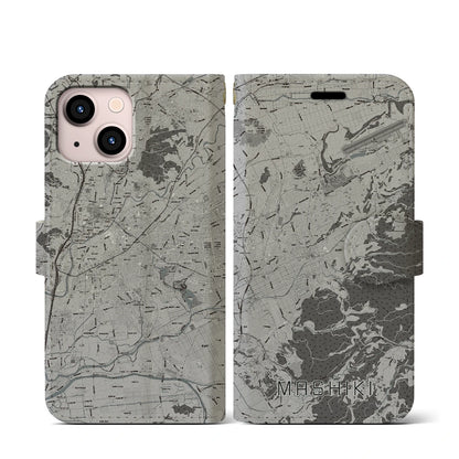 【益城（熊本県）】地図柄iPhoneケース（手帳タイプ）モノトーン・iPhone 13 mini 用