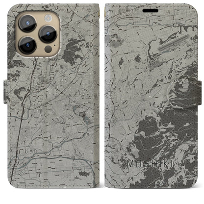 【益城（熊本県）】地図柄iPhoneケース（手帳タイプ）モノトーン・iPhone 14 Pro Max 用