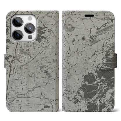 【益城（熊本県）】地図柄iPhoneケース（手帳タイプ）モノトーン・iPhone 14 Pro 用