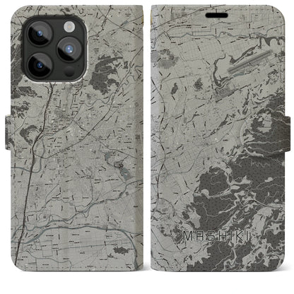 【益城（熊本県）】地図柄iPhoneケース（手帳タイプ）モノトーン・iPhone 15 Pro Max 用