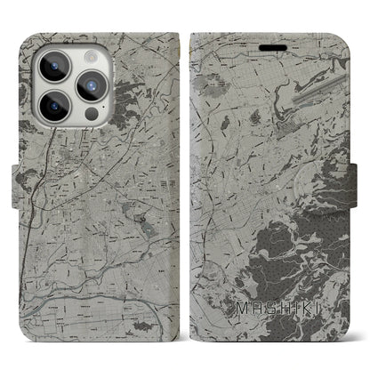 【益城（熊本県）】地図柄iPhoneケース（手帳タイプ）モノトーン・iPhone 15 Pro 用