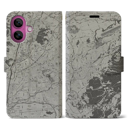 【益城（熊本県）】地図柄iPhoneケース（手帳タイプ）モノトーン・iPhone 16 Pro 用