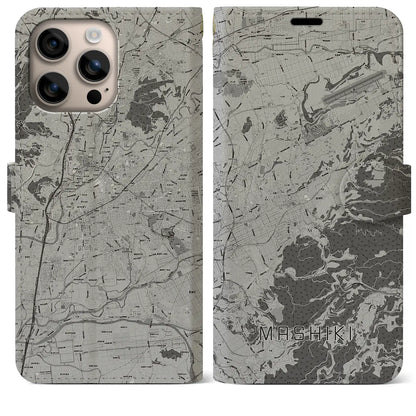 【益城（熊本県）】地図柄iPhoneケース（手帳タイプ）モノトーン・iPhone 16 Plus 用