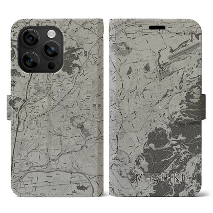 【益城（熊本県）】地図柄iPhoneケース（手帳タイプ）モノトーン・iPhone 16 用