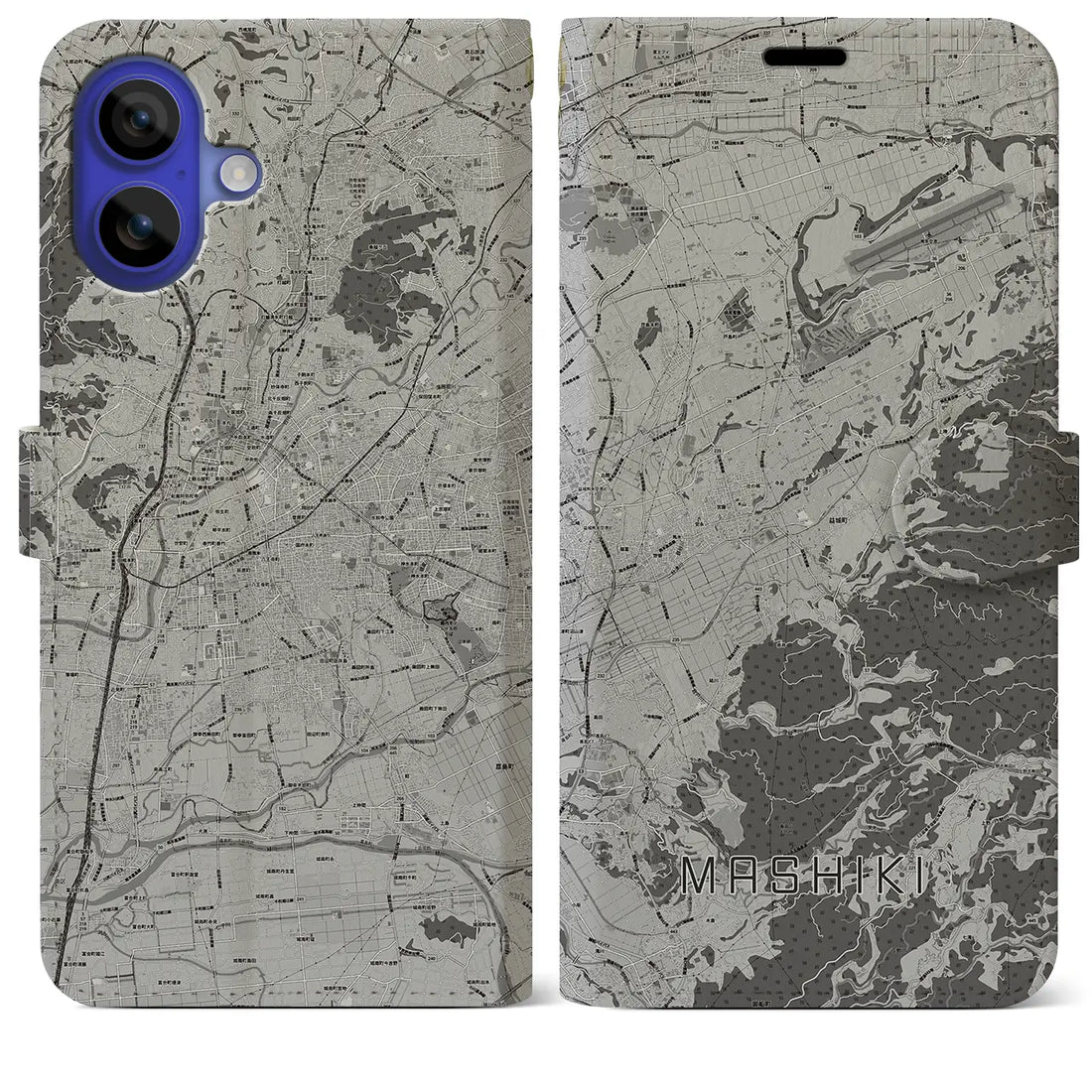 【益城(熊本県)】地図柄iPhoneケース(手帳タイプ)モノトーン・iPhone 16 Pro Max 用