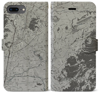 【益城（熊本県）】地図柄iPhoneケース（手帳タイプ）モノトーン・iPhone 8Plus /7Plus / 6sPlus / 6Plus 用