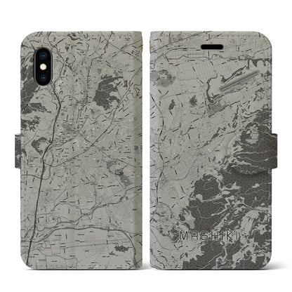 【益城（熊本県）】地図柄iPhoneケース（手帳タイプ）モノトーン・iPhone XS / X 用