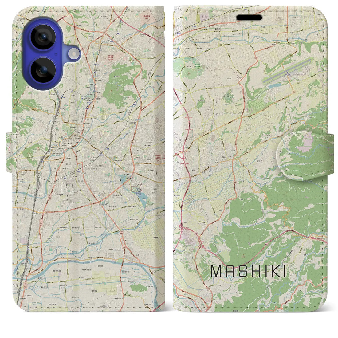 【益城（熊本県）】地図柄iPhoneケース（手帳タイプ）ナチュラル・iPhone 16 Pro Max 用